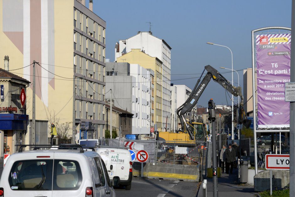 Dbut des travaux du Tram T6 avenue de Prsenc  Moulin  Vent. 29 nov.2016